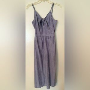 LOVE NOTES S blue white striped pinstripe seersucker pinafore midi dress